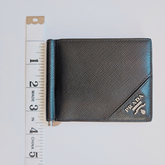 PRADA Black Bifold Credit Card Money Clip Wallet With Logo. - Picture 11 of 11